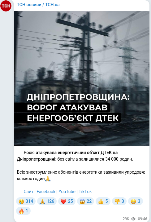 Telegram publication screenshot