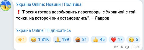 Скріншот Telegram-публікації