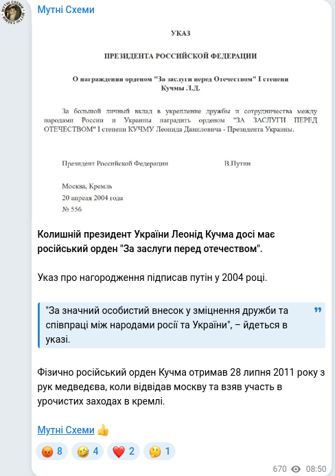 Скріншот Telegram-публікації