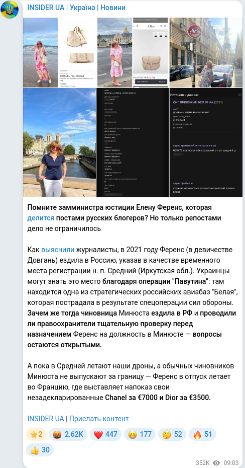 Скріншот Telegram-публікації