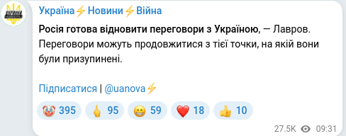 Скріншот Telegram-публікації