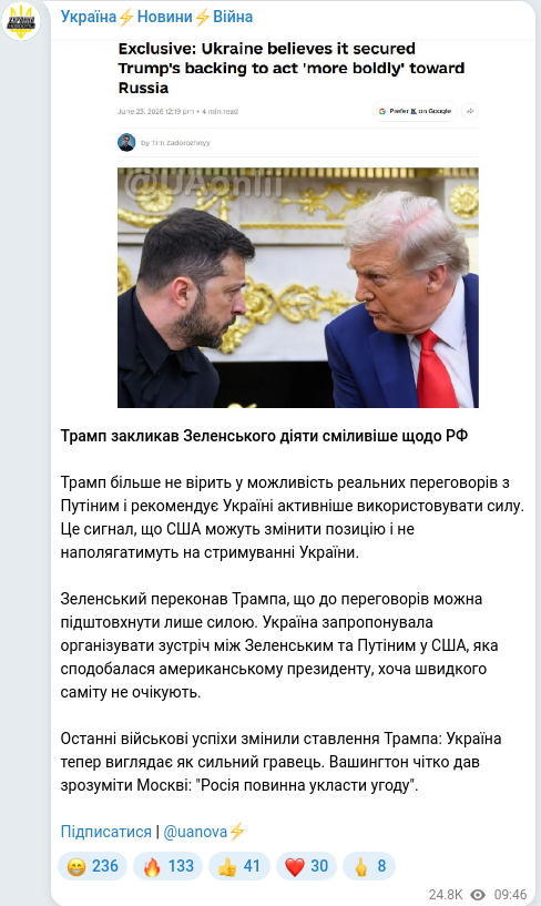Скріншот Telegram-публікації