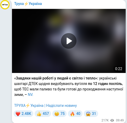 Скріншот Telegram-публікації