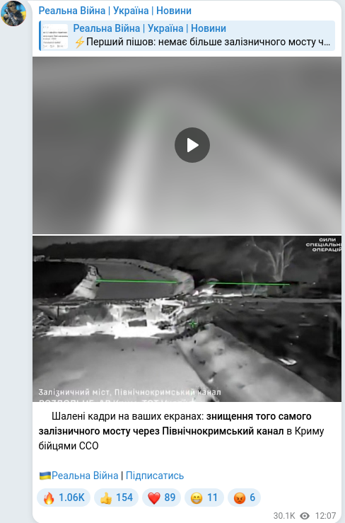 Скріншот Telegram-публікації