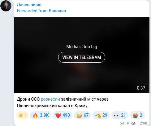 Скріншот Telegram-публікації