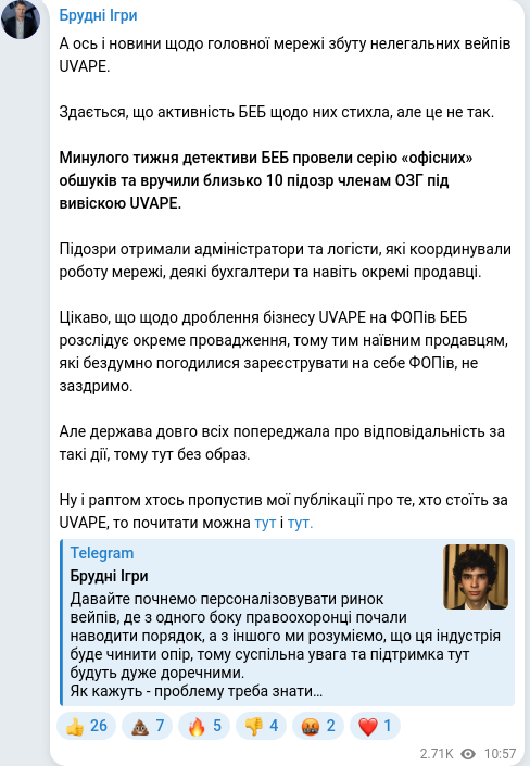 Скріншот Telegram-публікації