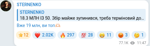 Скріншот Telegram-публікації
