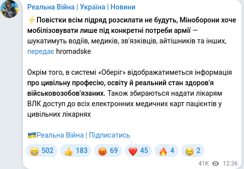 Скріншот Telegram-публікації