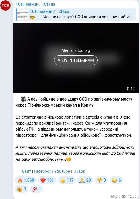 Скріншот Telegram-публікації
