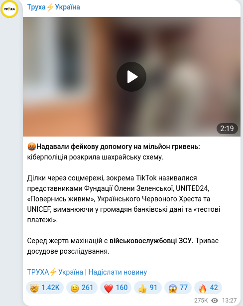 Скріншот Telegram-публікації