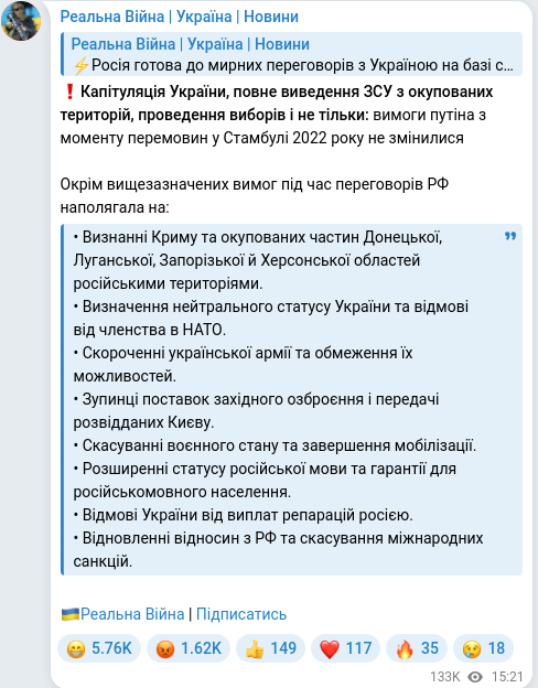 Скріншот Telegram-публікації
