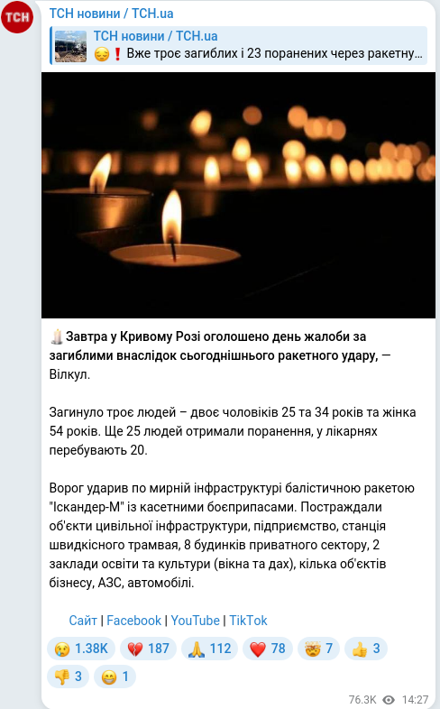 Скріншот Telegram-публікації