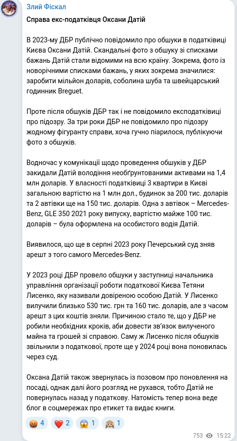 Скріншот Telegram-публікації