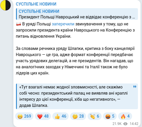 Скріншот Telegram-публікації