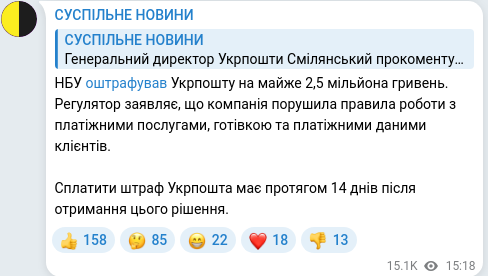 Скріншот Telegram-публікації