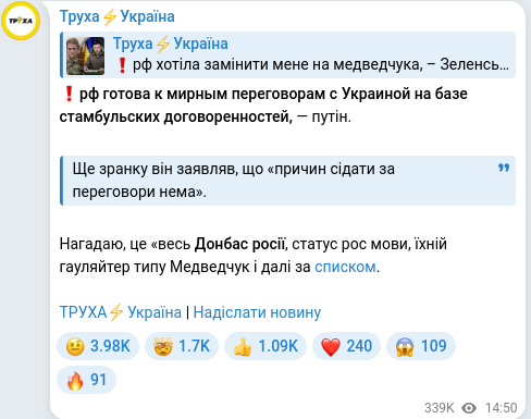Скріншот Telegram-публікації