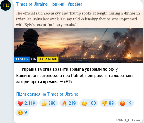 Telegram publication screenshot