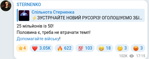 Скріншот Telegram-публікації