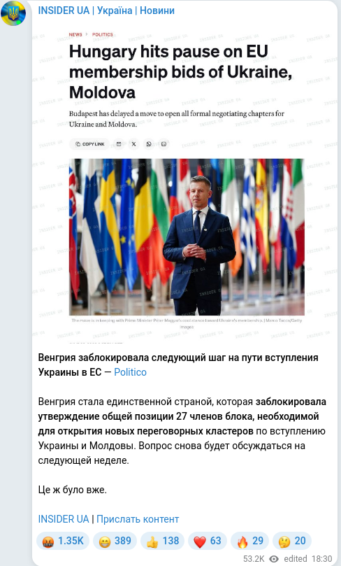 Скріншот Telegram-публікації