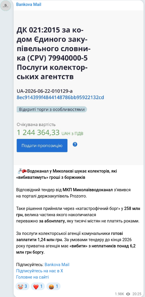 Скріншот Telegram-публікації