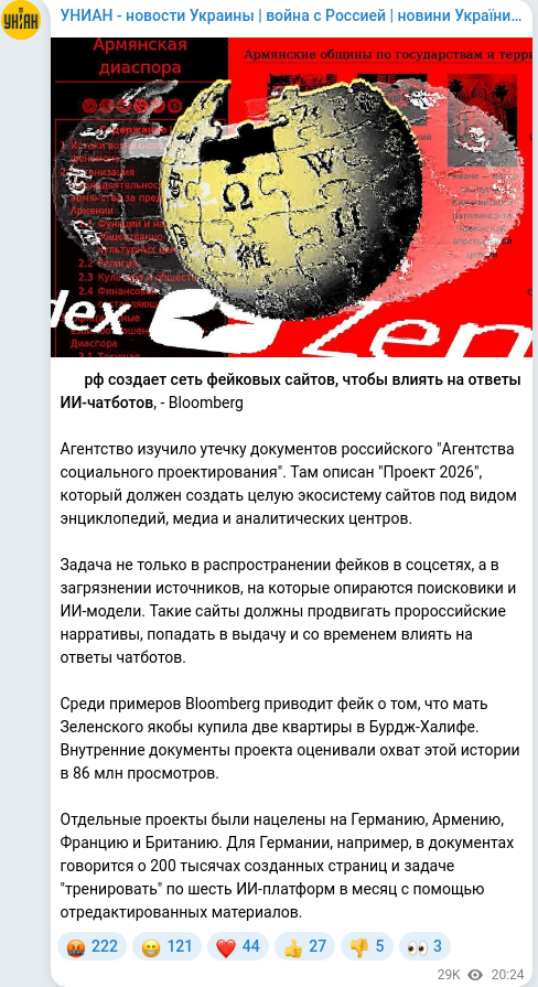 Скріншот Telegram-публікації