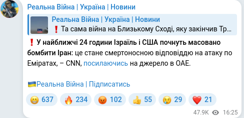 Скріншот Telegram-публікації