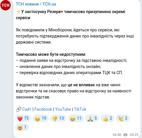 Скріншот Telegram-публікації