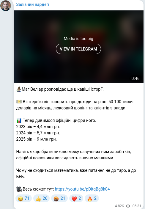 Скріншот Telegram-публікації