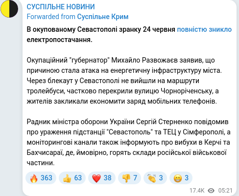 Telegram publication screenshot