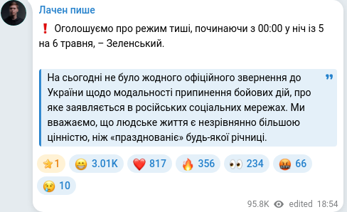 Скріншот Telegram-публікації