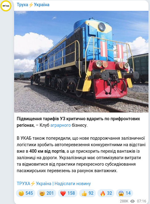 Скріншот Telegram-публікації