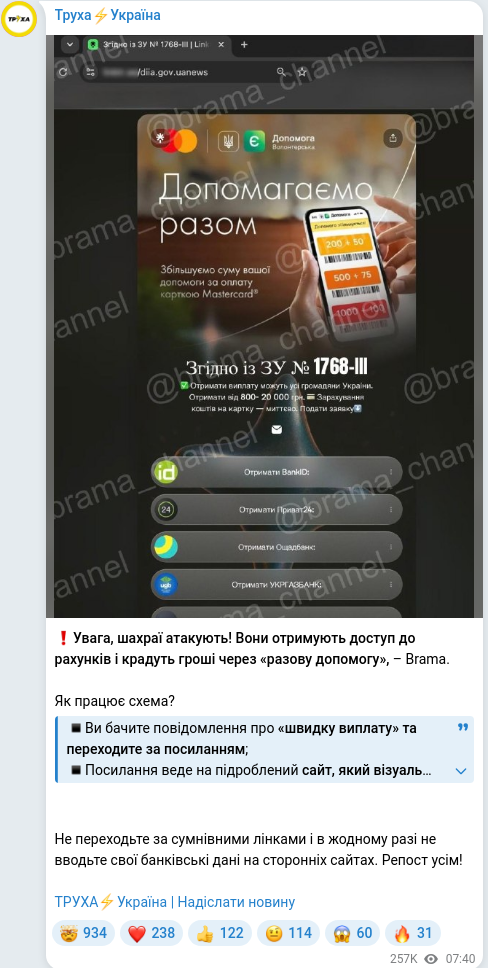 Скріншот Telegram-публікації