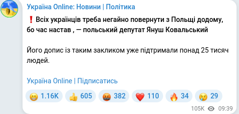 Telegram publication screenshot