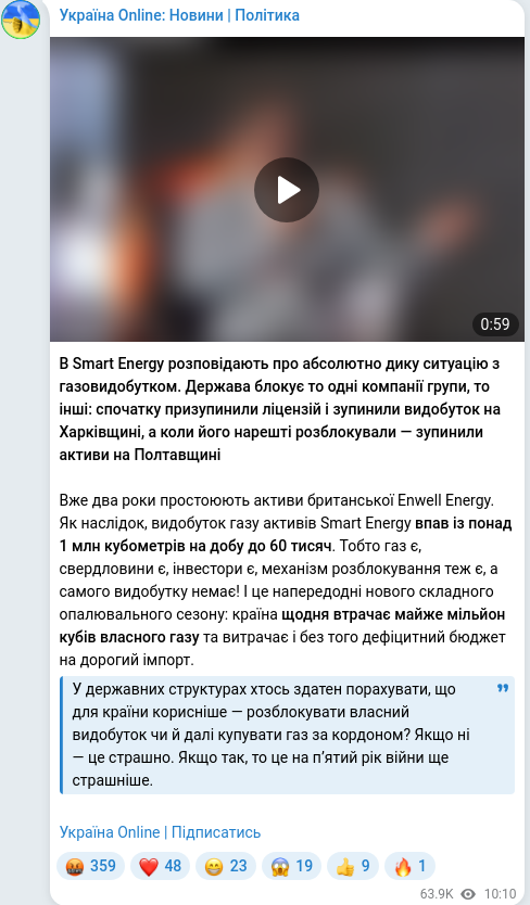Telegram publication screenshot