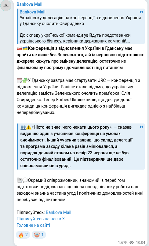 Скріншот Telegram-публікації