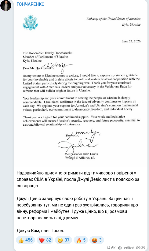 Скріншот Telegram-публікації