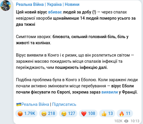 Скріншот Telegram-публікації