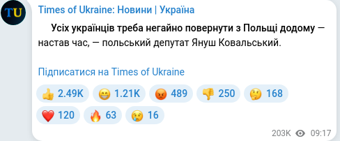 Скріншот Telegram-публікації