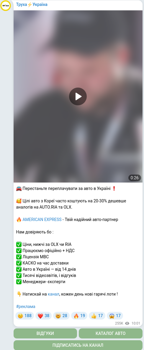 Скріншот Telegram-публікації