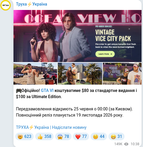 Скріншот Telegram-публікації