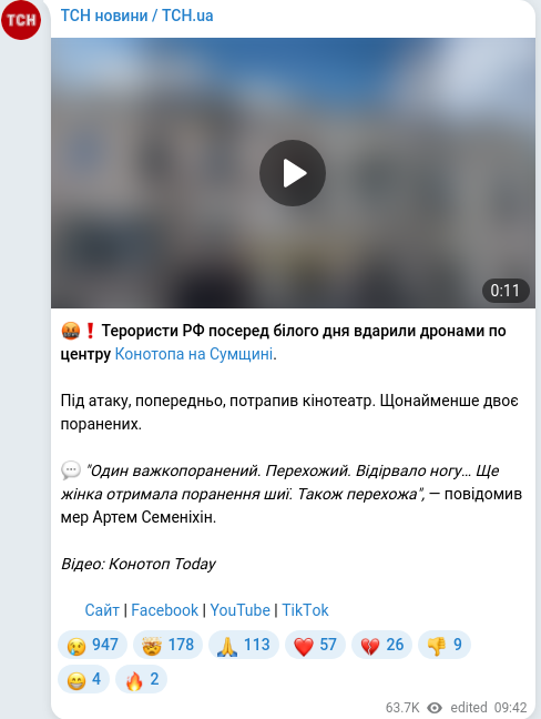 Скріншот Telegram-публікації