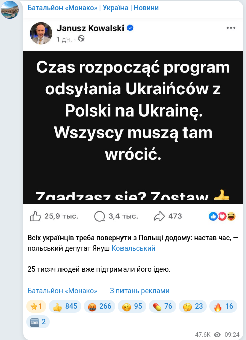 Скріншот Telegram-публікації