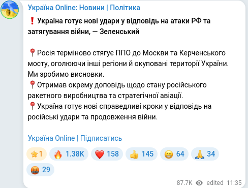 Скріншот Telegram-публікації