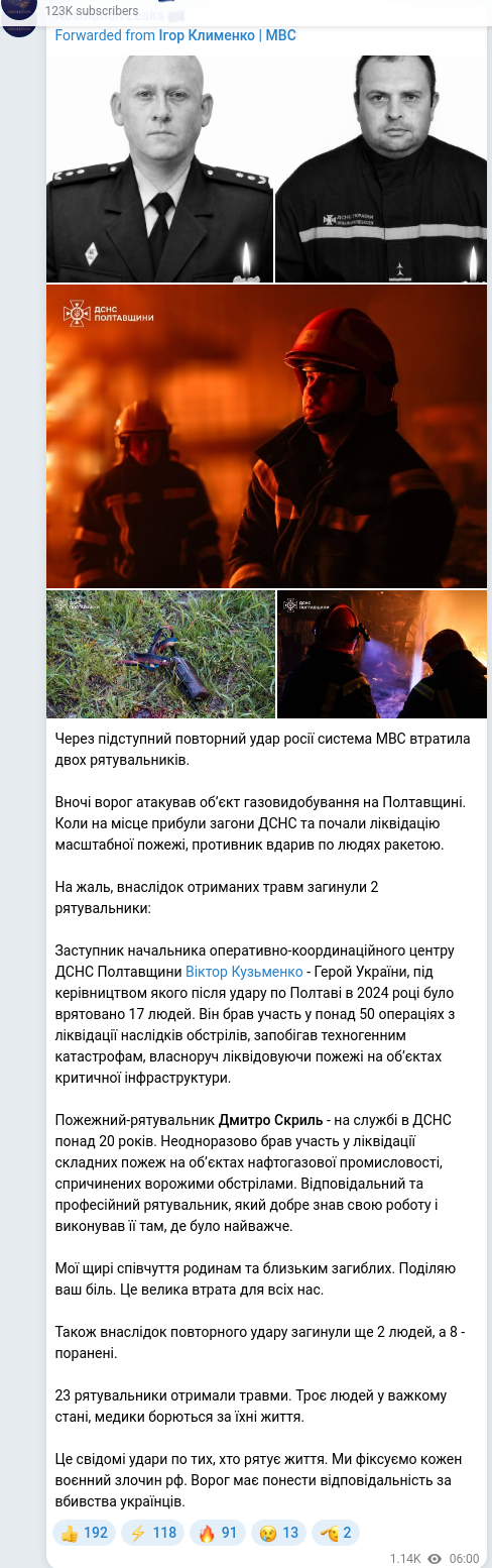 Telegram publication screenshot