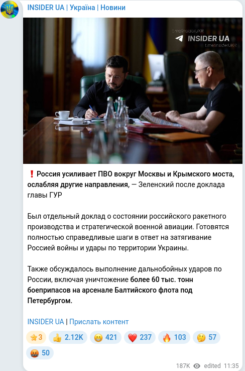 Скріншот Telegram-публікації