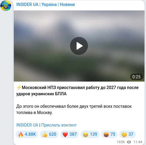 Скріншот Telegram-публікації