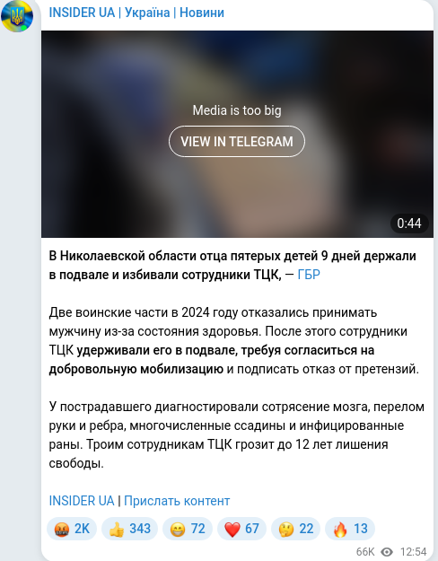 Скріншот Telegram-публікації
