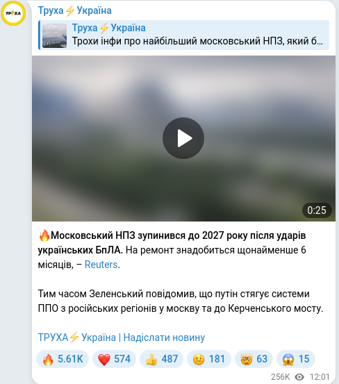 Скріншот Telegram-публікації