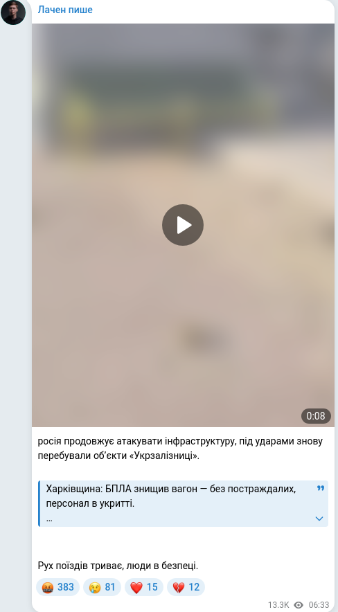 Скріншот Telegram-публікації