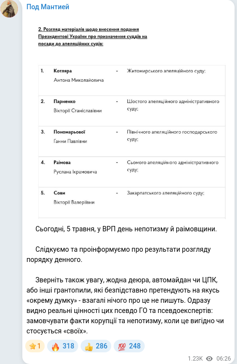 Telegram publication screenshot